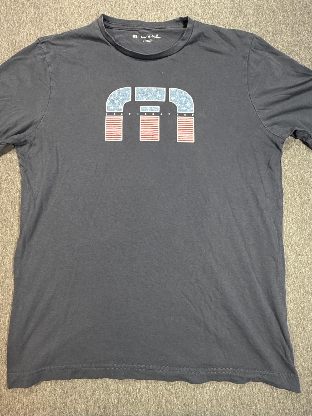 Travis Mathew Navy Blue Graphic Crew T Shirt Mens Large Short Sleeve